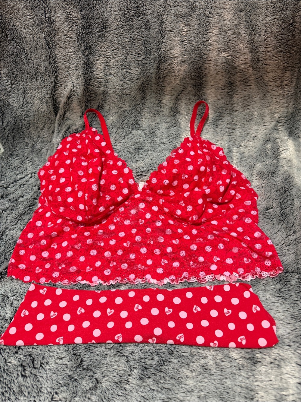 Pink Victoria’s Secret CherryRed Polka Dot Lace Bralette Set - Women's Intimate